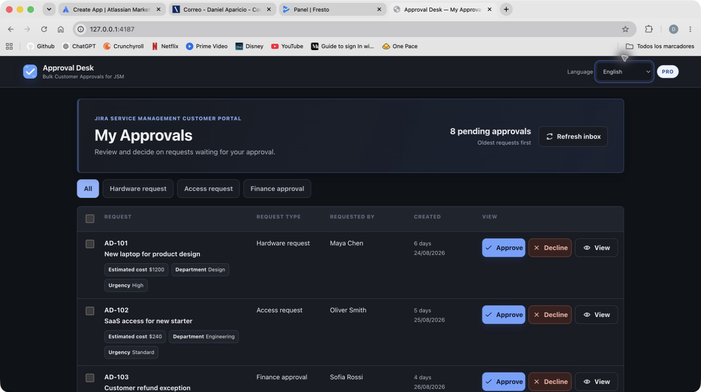 Approval Desk for JSM interface